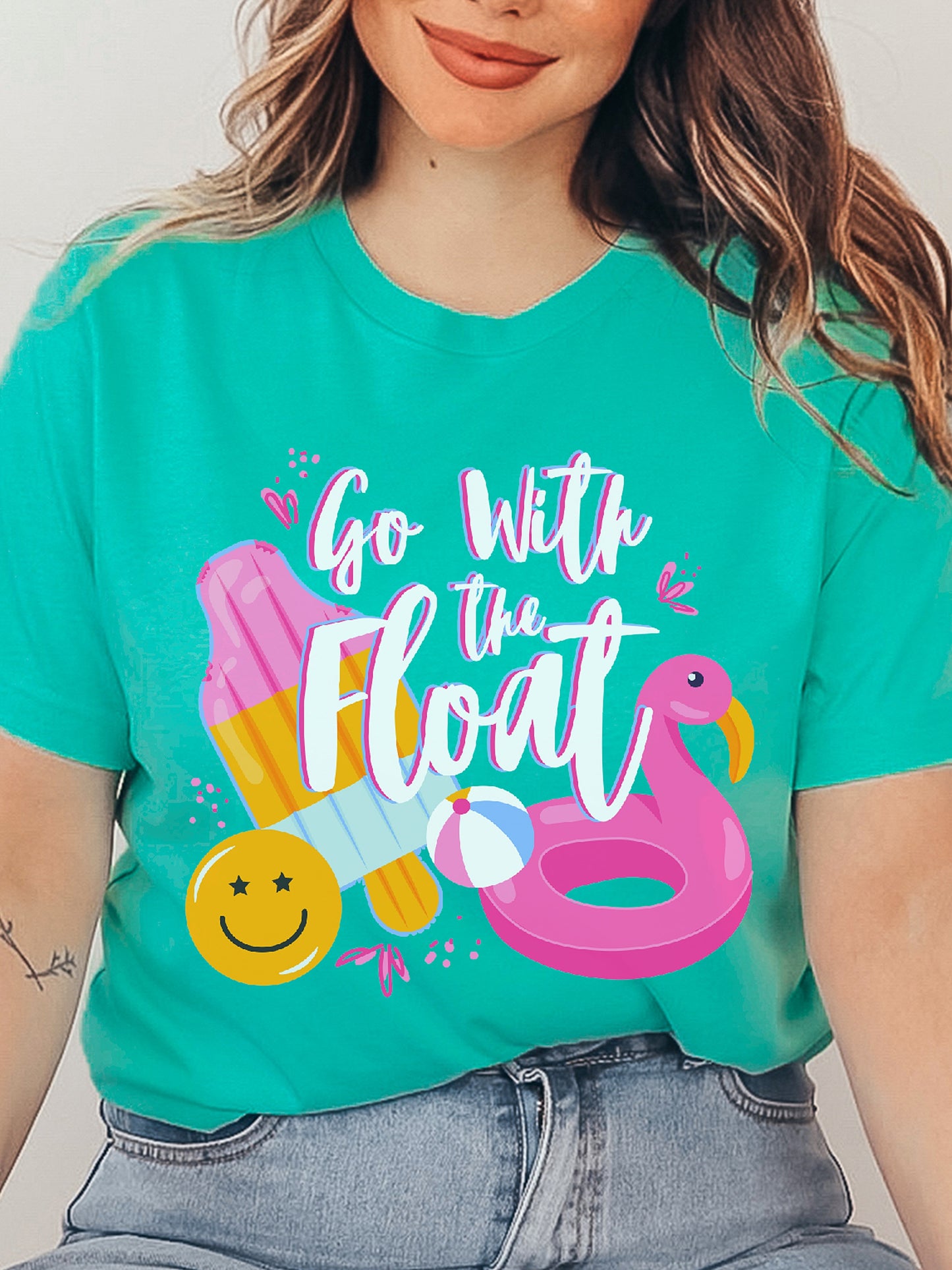Go With The Float Teal Graphic Tee