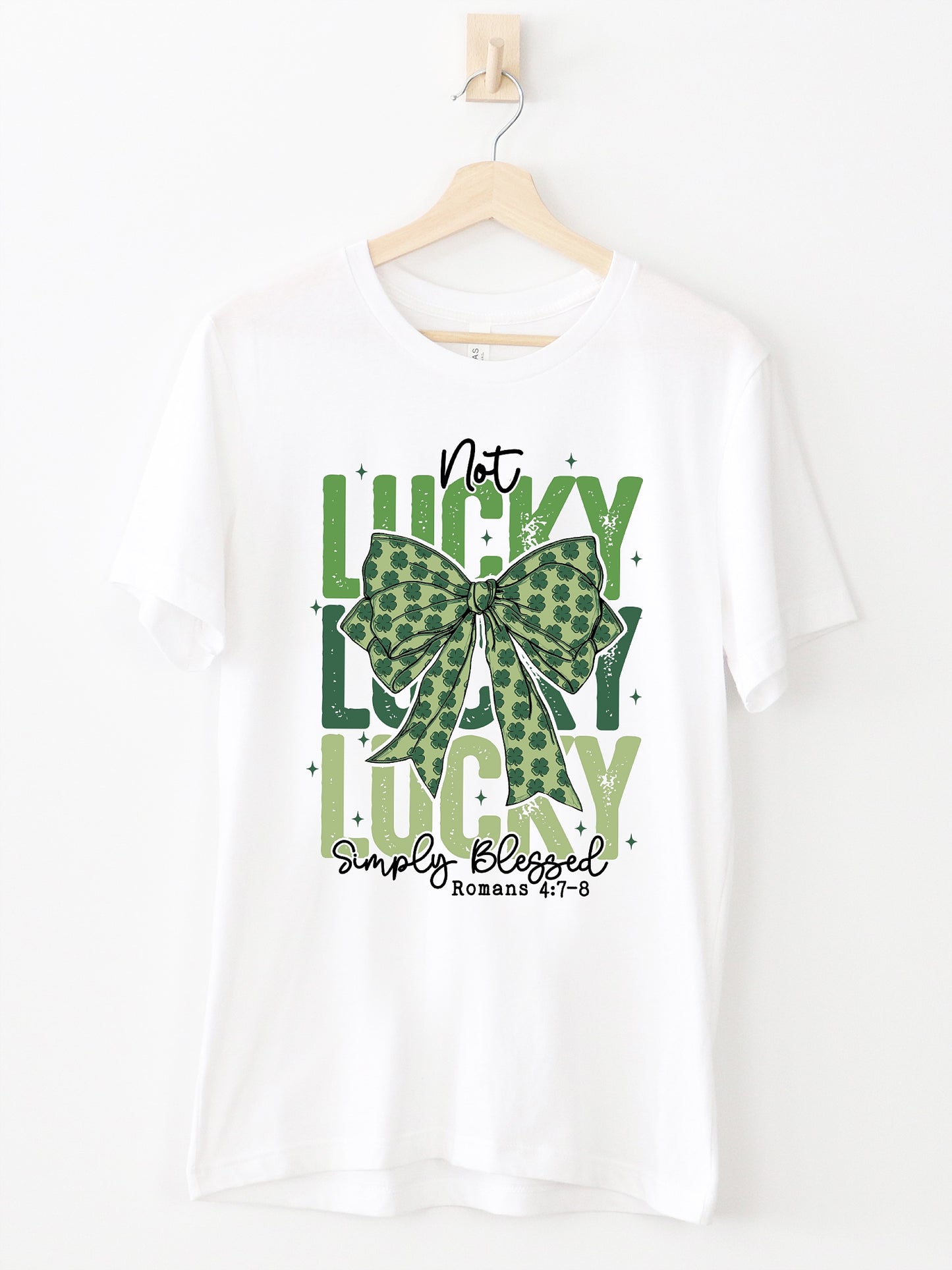 Not Lucky Simply Blessed White Graphic Tee