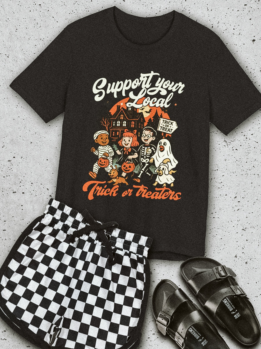 Support Local Trick or Treaters Vintage Black Graphic Tee