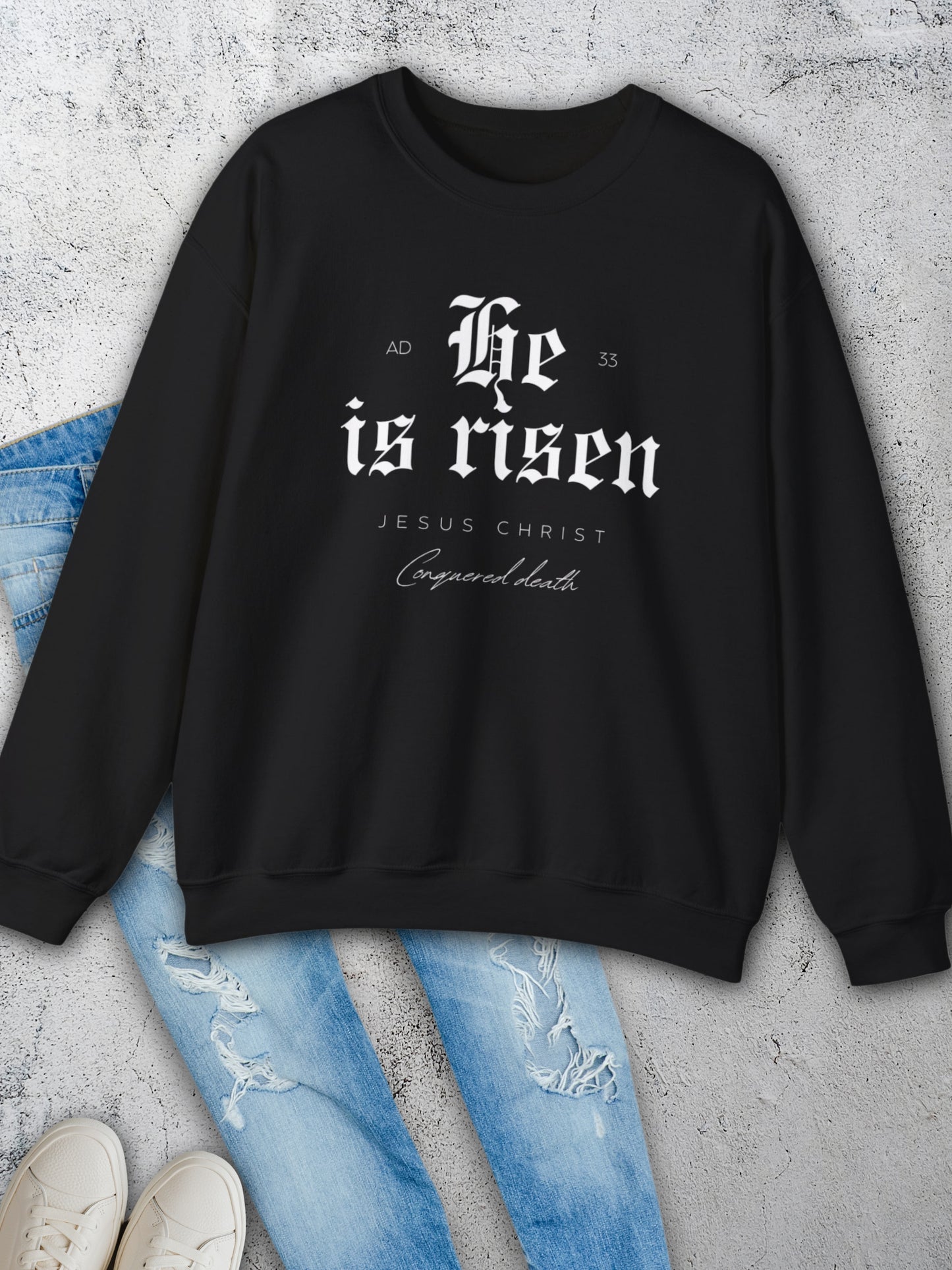 He Is Risen - Black Crewneck Sweatshirt