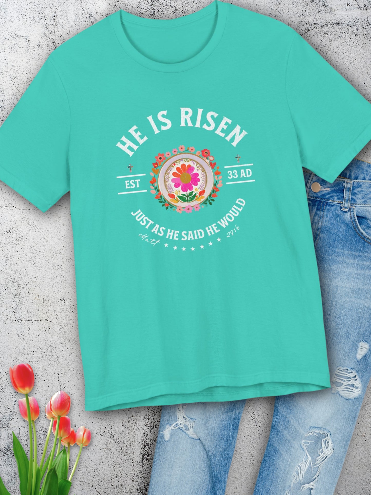 He Is Risen - Teal Graphic Tee