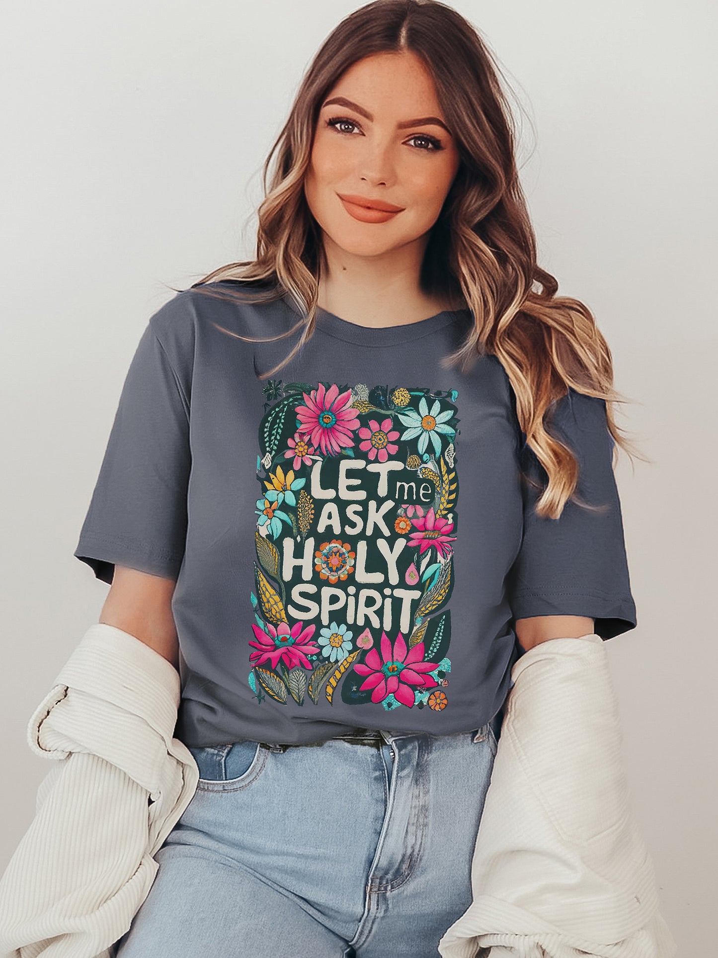 Let Me Ask Holy Spirit Steel Blue Graphic Tee