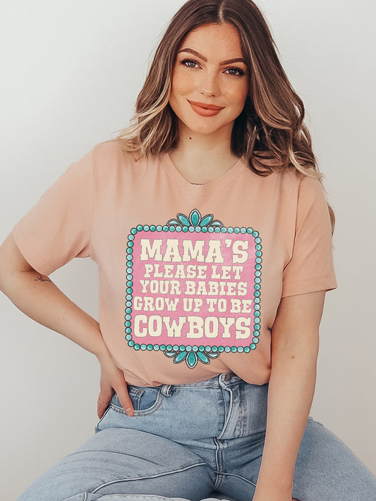 Mamas Raise Cowboys Heather Peach Graphic Tee