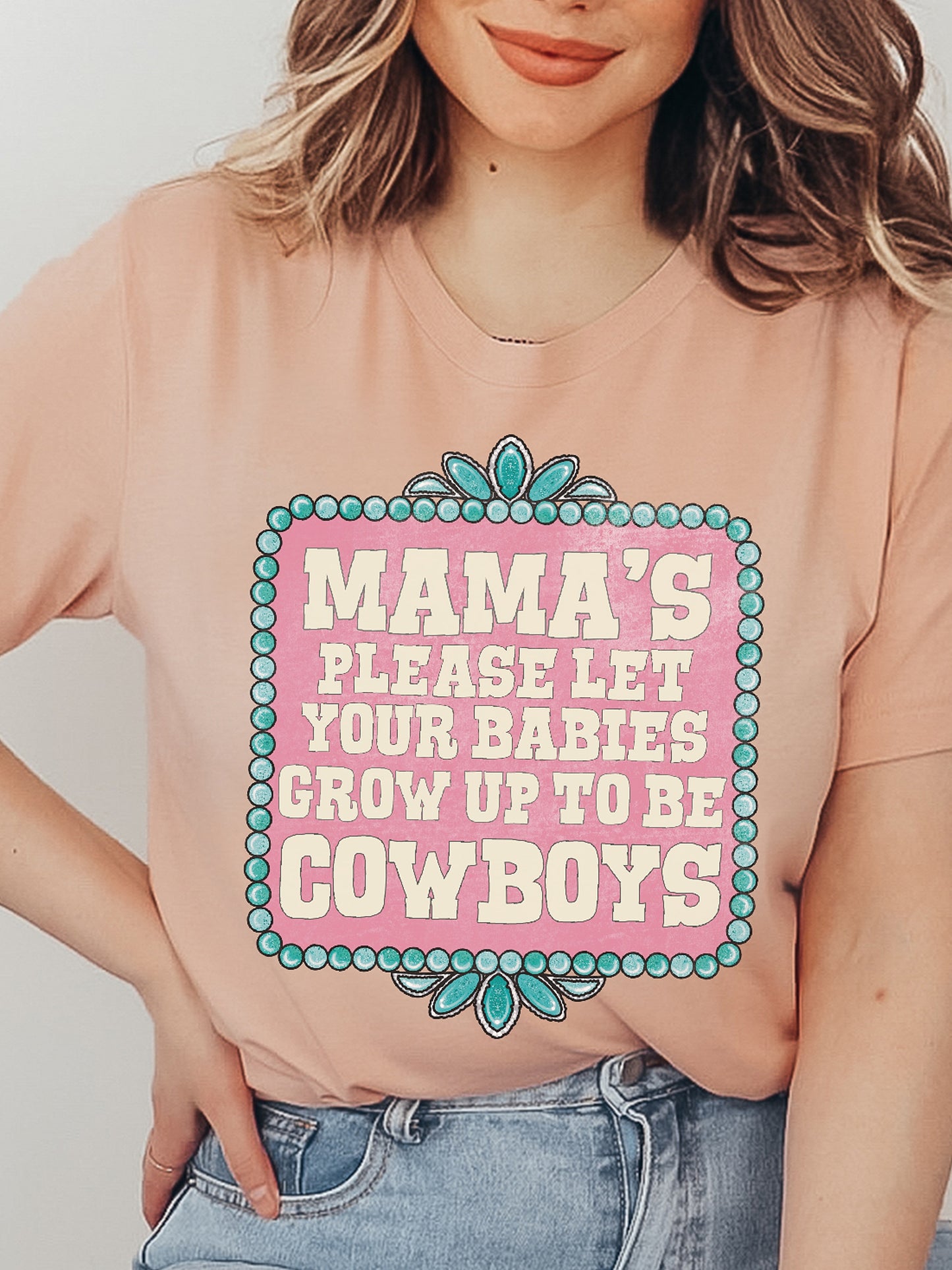 Mamas Raise Cowboys Heather Peach Graphic Tee