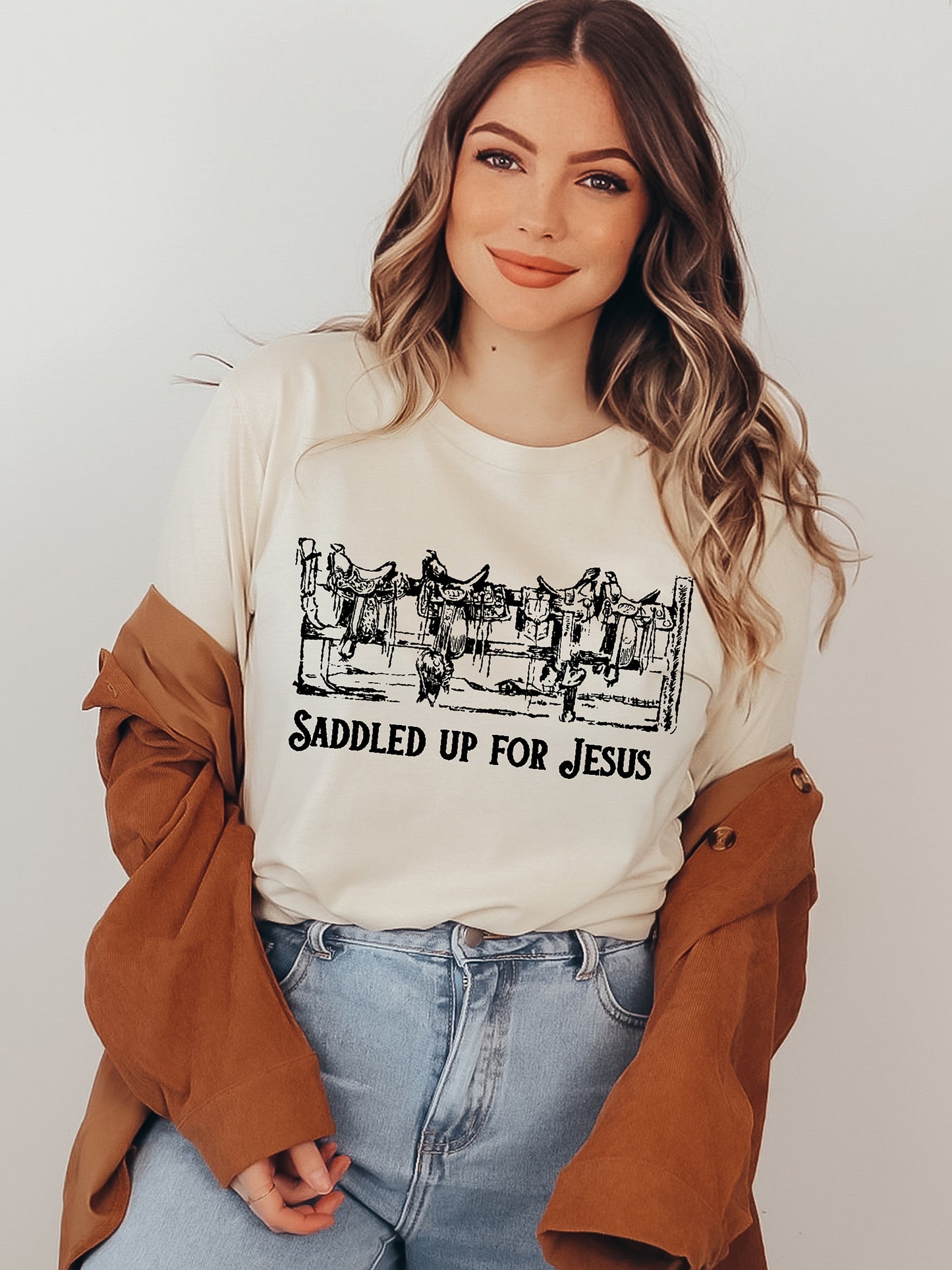 Saddled Up For Jesus Cream Graphic Tee