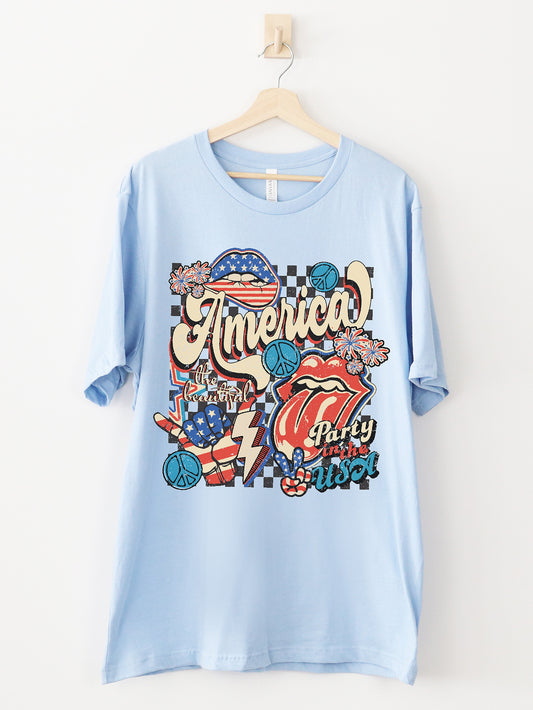 America Collage Light Blue Graphic Tee