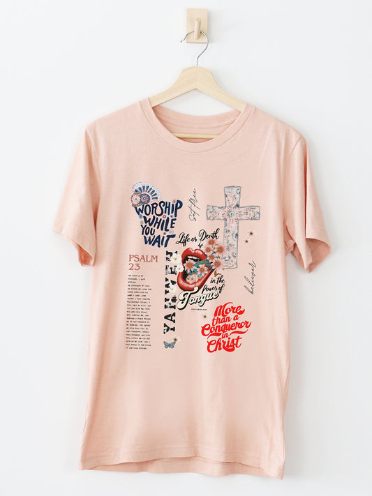 Worship Collage Heather Peach Graphic Tee