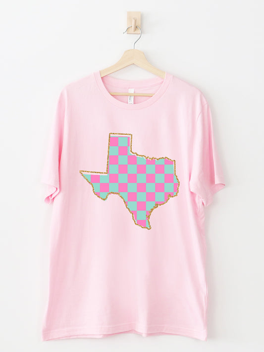 Checkered Texas Pink Graphic Tee