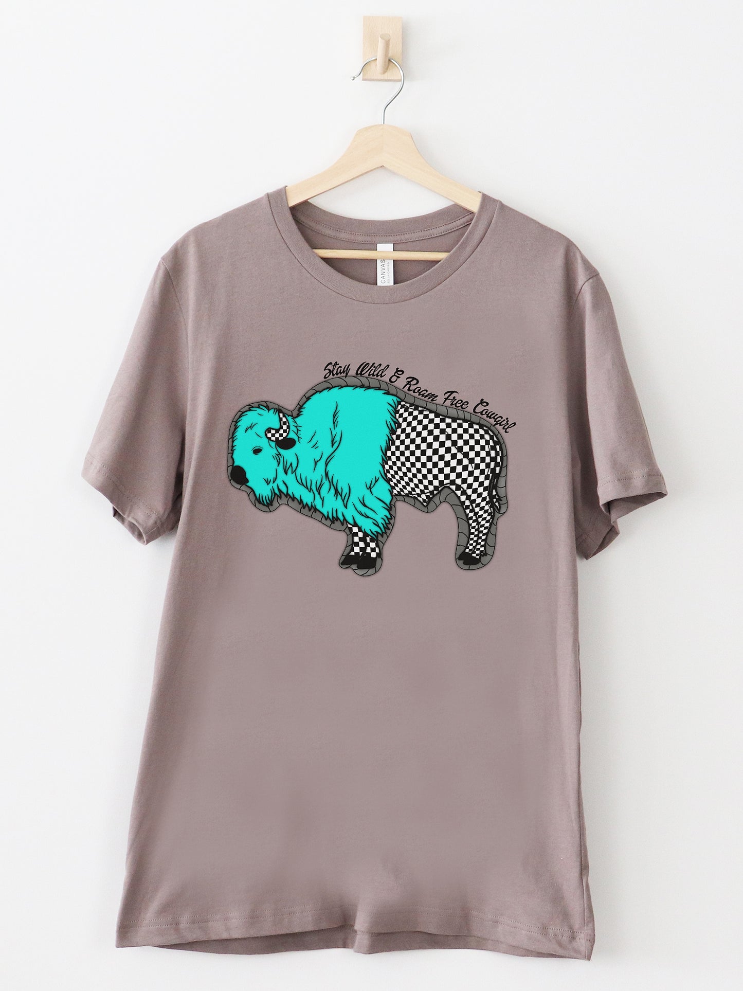 Wild Checkered Buffalo Pebble Brown Graphic Tee