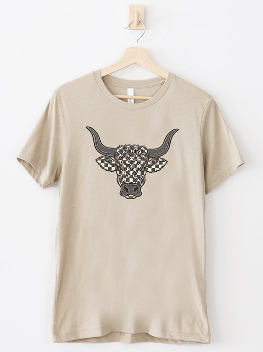 Checkered Bull Tan Graphic Tee