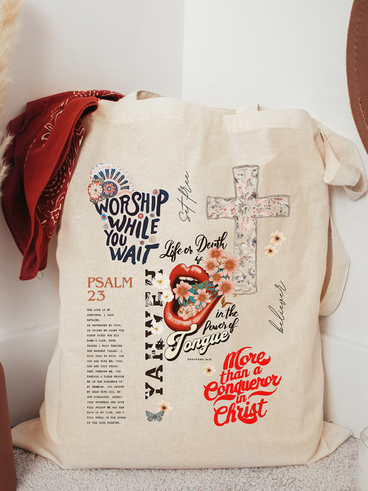 Worship Collage Cotton Canvas Tote Bag