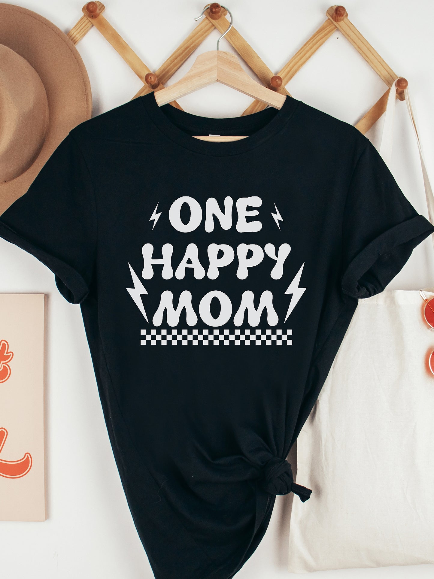 One Happy Mom Black Graphic Tee