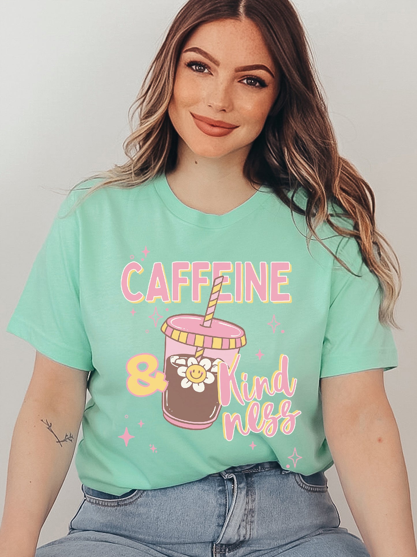 Caffeine and Kindness Mint Graphic Tee