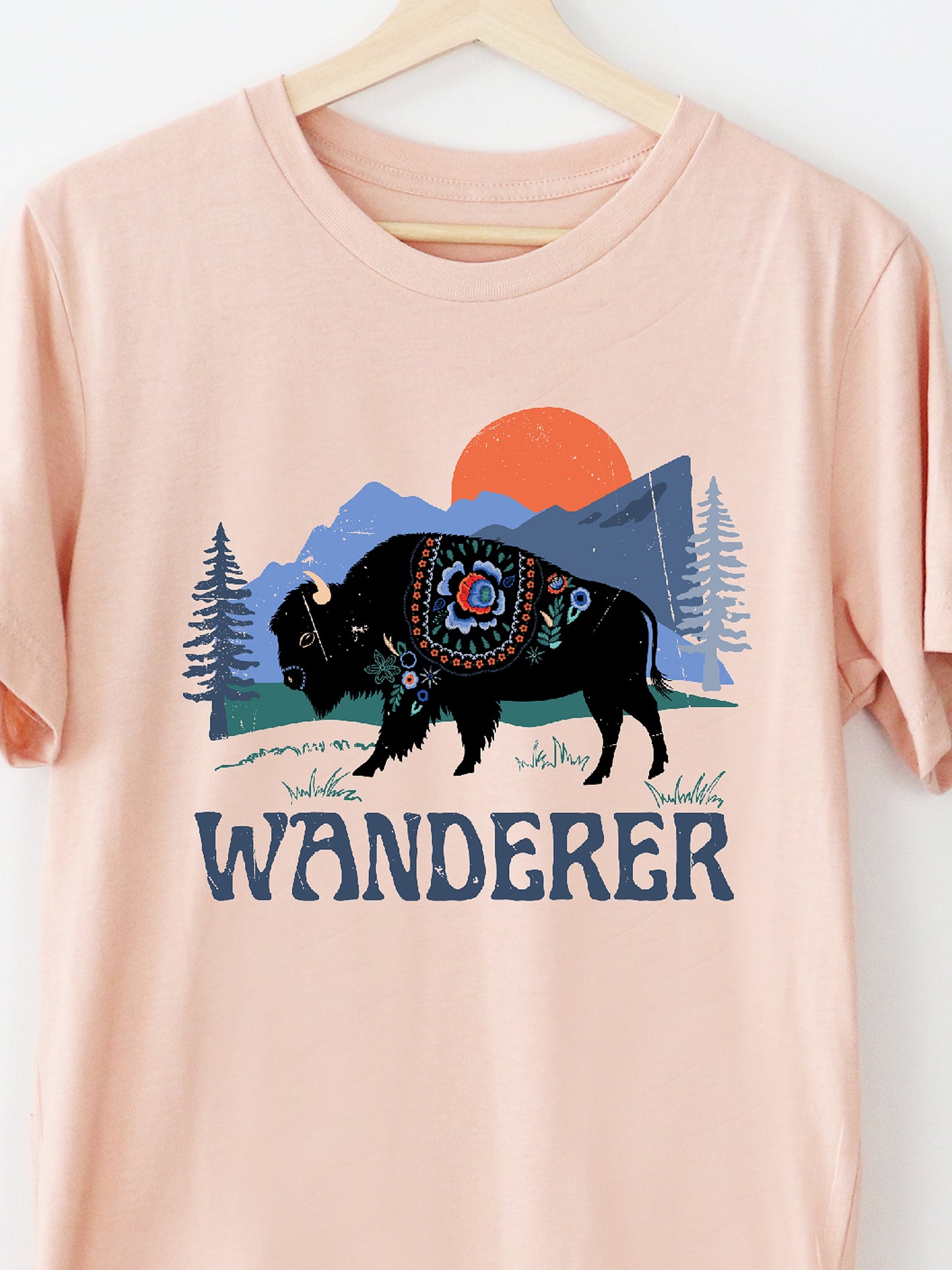 Wanderer Buffalo Heather Peach Graphic Tee