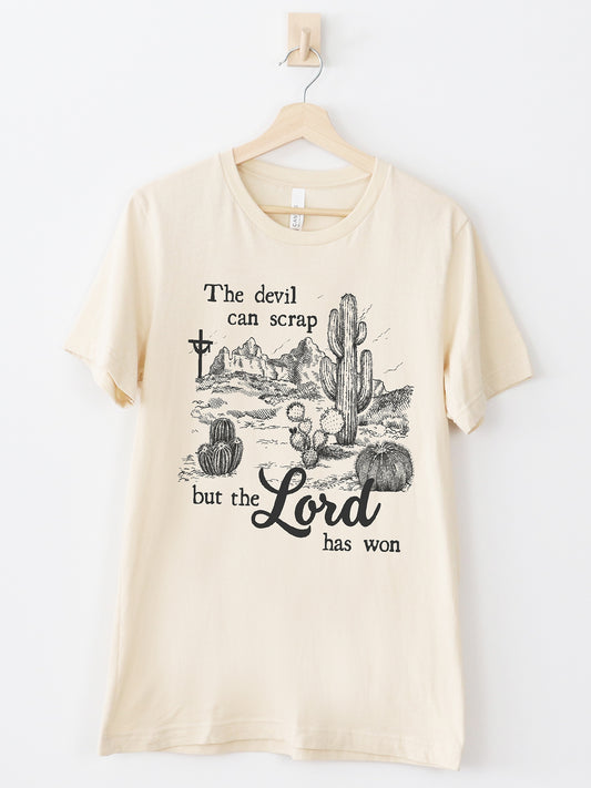 The Lord Has Won Black on Cream Graphic Tee