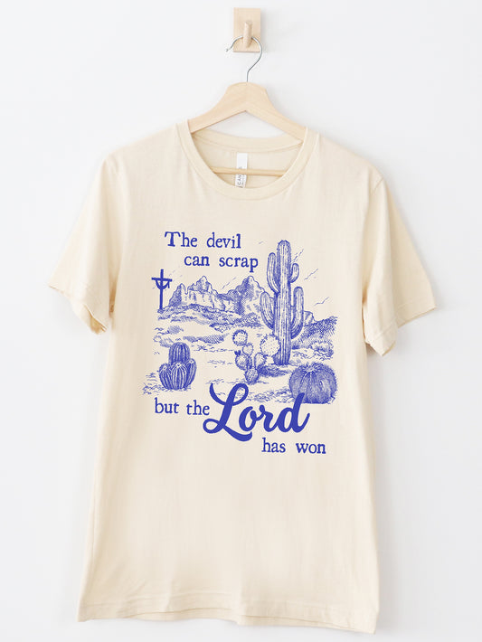 The Lord Has Won Blue on Cream Graphic Tee