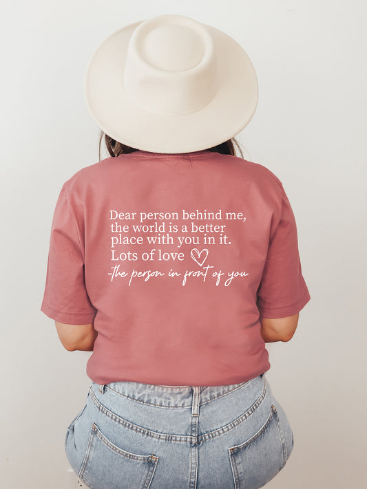 Dear Person Behind Me Heather Mauve Graphic Tee