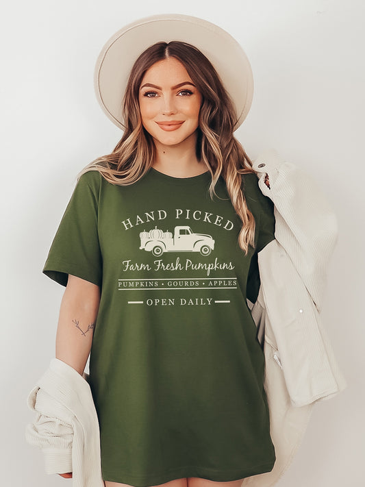 Farm Fresh Pumpkins Olive Graphic tee