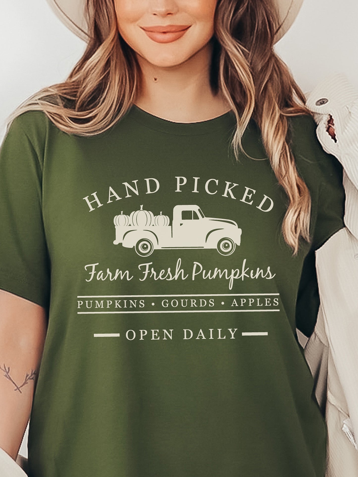 Farm Fresh Pumpkins Olive Graphic tee