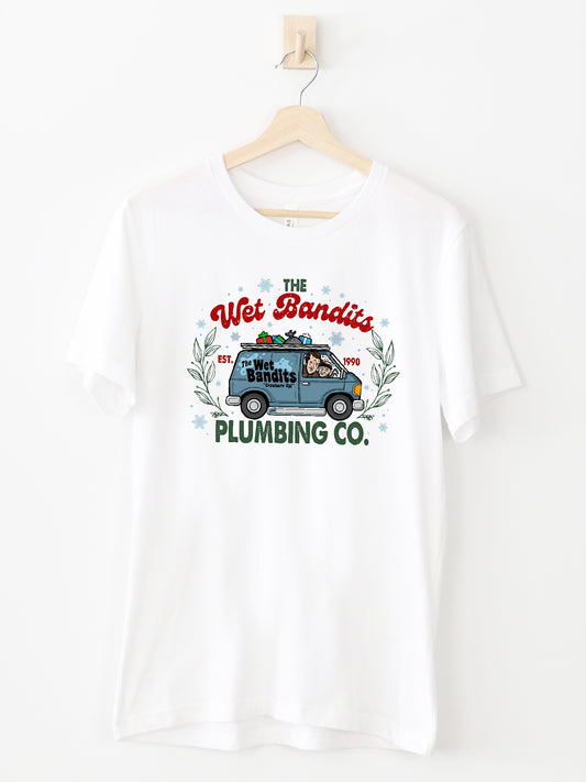 Wet Bandits Plumbing Co White Graphic Tee